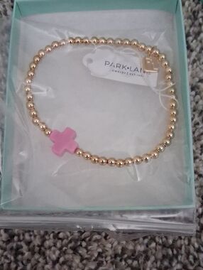Park Lane Gold Beaded Bracelet with Pink Cross Charm